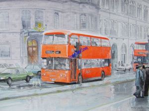 No 61 Bus at Hope Street Glasgow From the transport series by Martin Conway